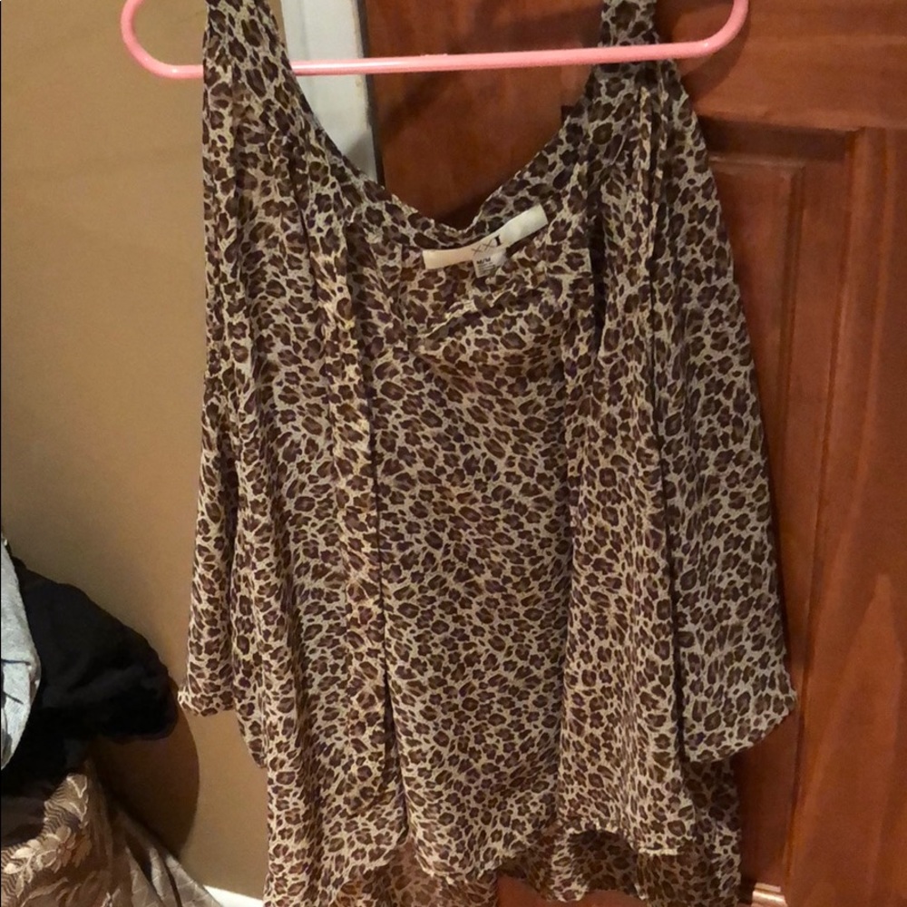 Cheetah print cold shoulder blouse